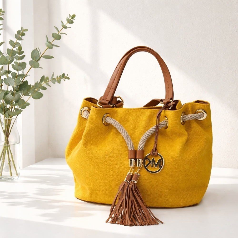 Michael Kors Yellow Marina Large Canvas Drawstring Tote